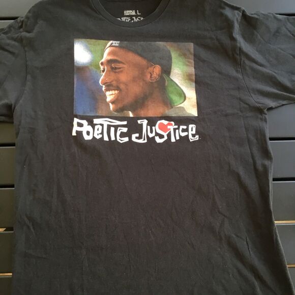 Poetic Justice Graphic Design T-Shirt Black Unisex Size L Fair Condition - Picture 1 of 7